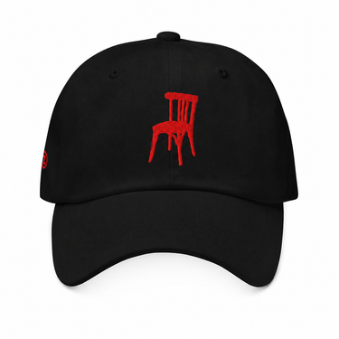 The Kursi Dad Hat — Black with red chair embroidery