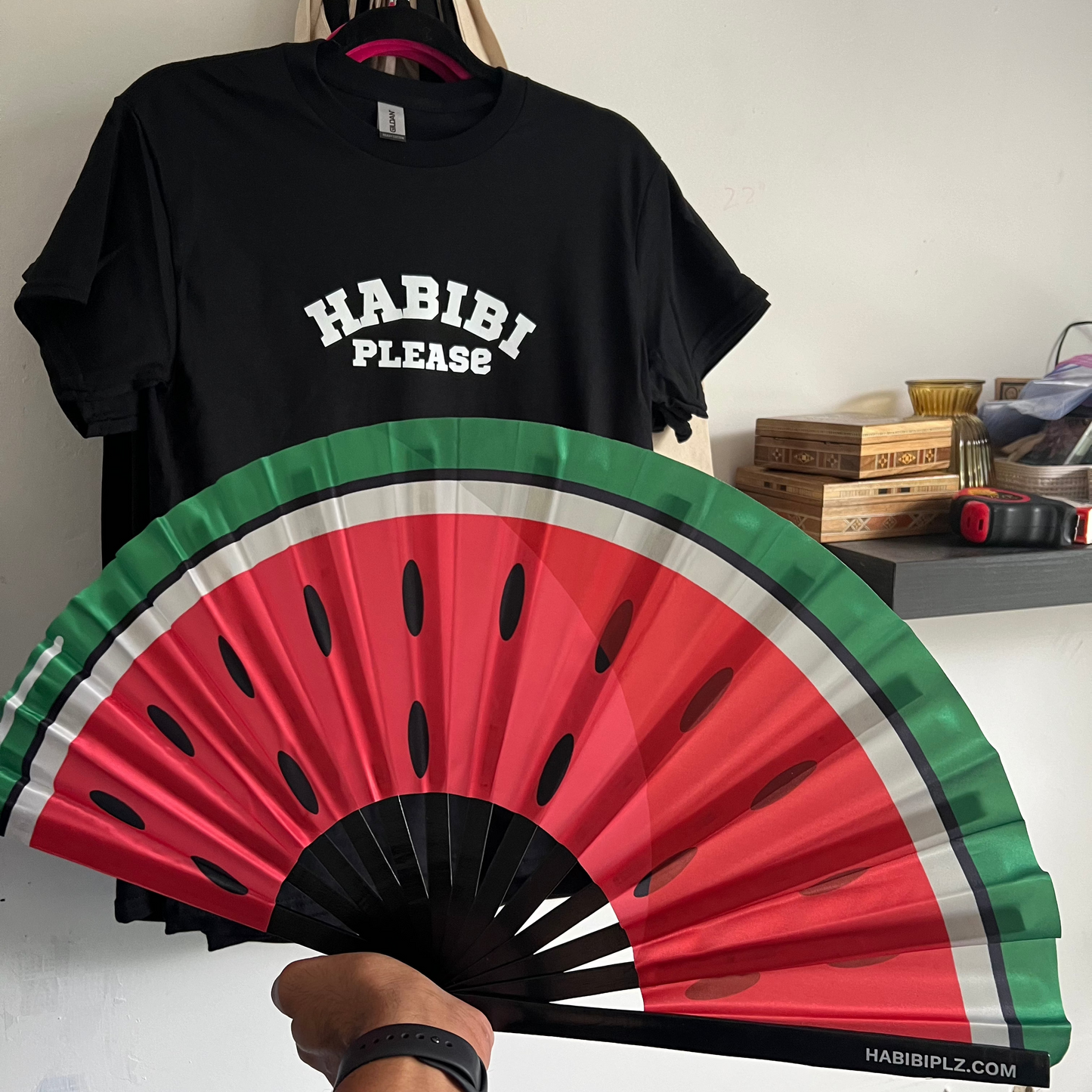 The Habibi Fan — Watermelon, square lifestyle view