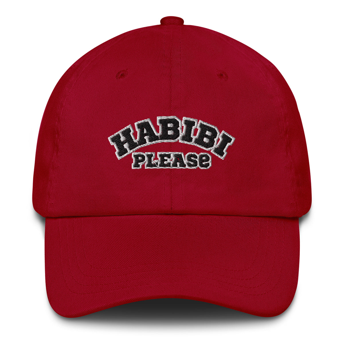 Habibi Please Varsity Dad Cap, cranberry front