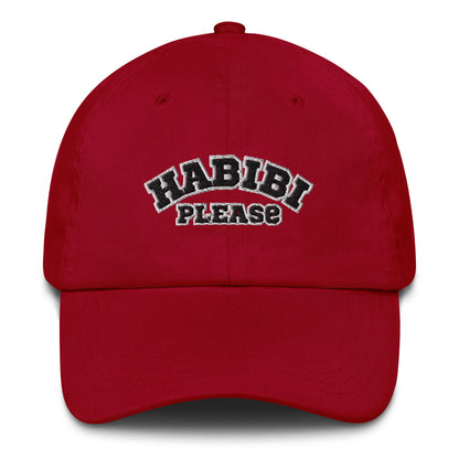 Habibi Please Varsity Dad Cap, cranberry front