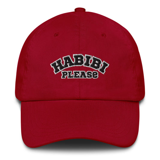 Habibi Please Varsity Dad Cap, cranberry front