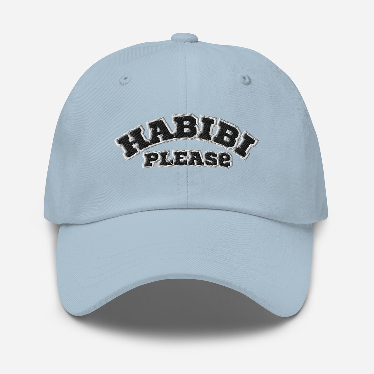 Habibi Please Varsity Dad Cap, light blue front