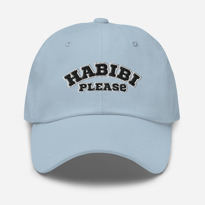 Habibi Please Varsity Dad Cap, light blue front