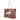 Red rug-print Habibi weekender bag with cream rope handles, left angled view
